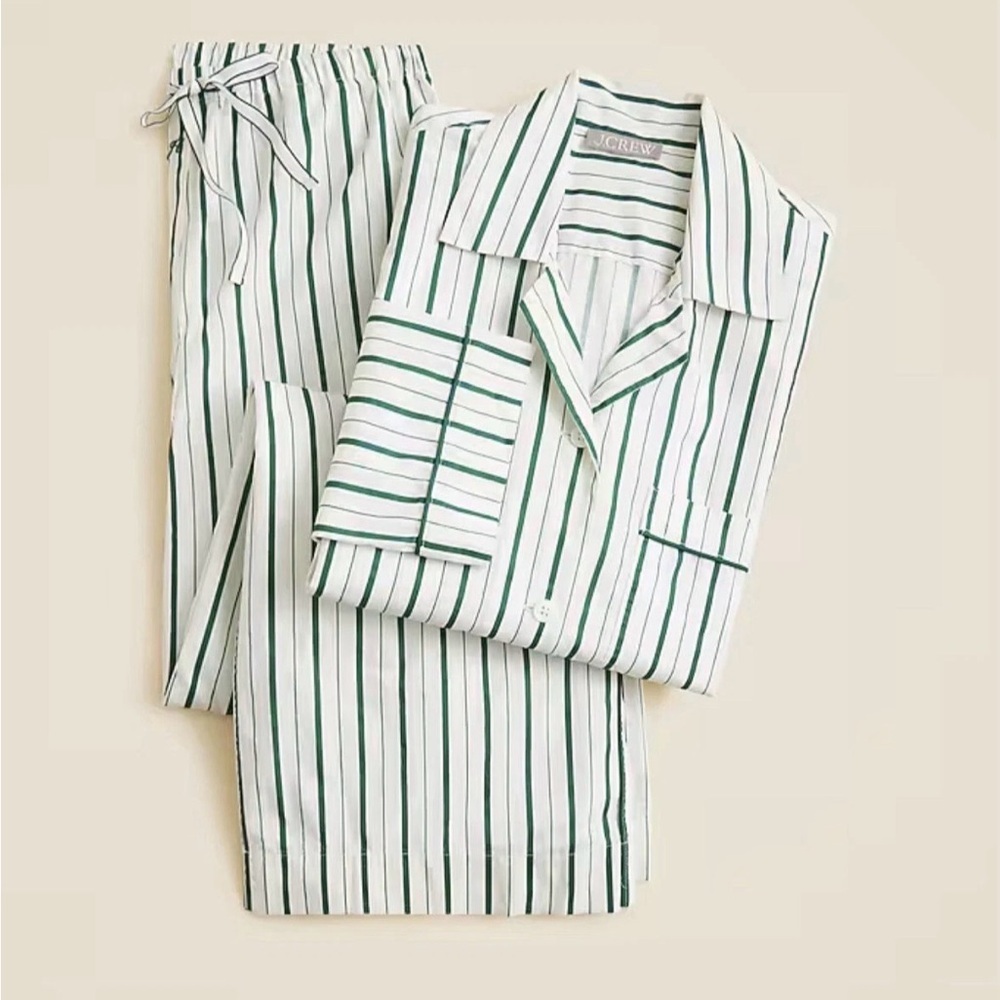 J Crew Cotton poplin long-sleeve pajama pant set in peppermint stripe